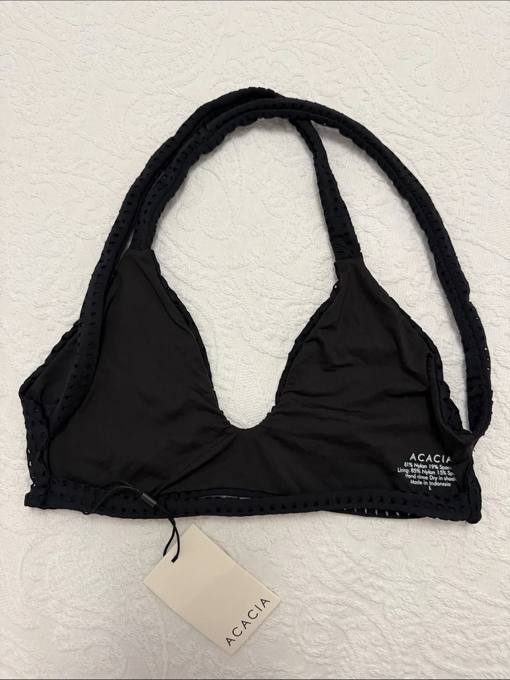 acacia swimwear Black Textured Triangle Bikini Top